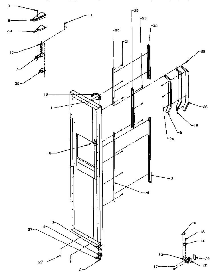 Freezer Door Hinge And Trim Parts Diagram and Parts List for SPD25QA3W-P1181321WW  Amana Refrigerator