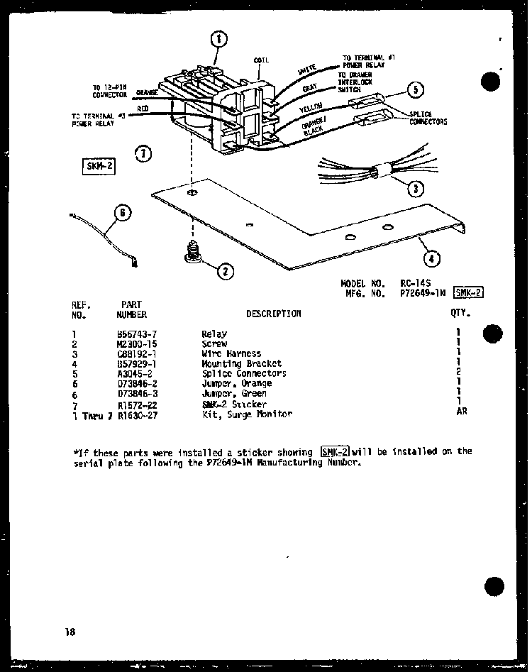 Relay Diagram and Parts List for RC-14S P72649-1M Amana Microwave