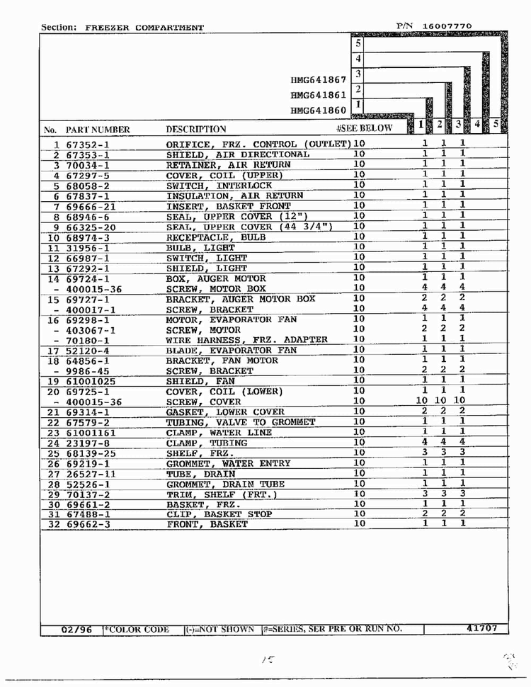 Freezer Compartment Page 2 Diagram and Parts List for 641861  Admiral Refrigerator
