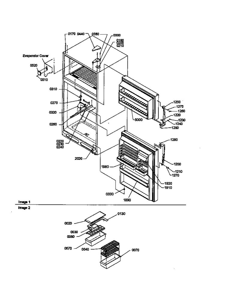 Door, Hinges And Accessories Diagram and Parts List for THI18TW-P1302401WW  Amana Refrigerator