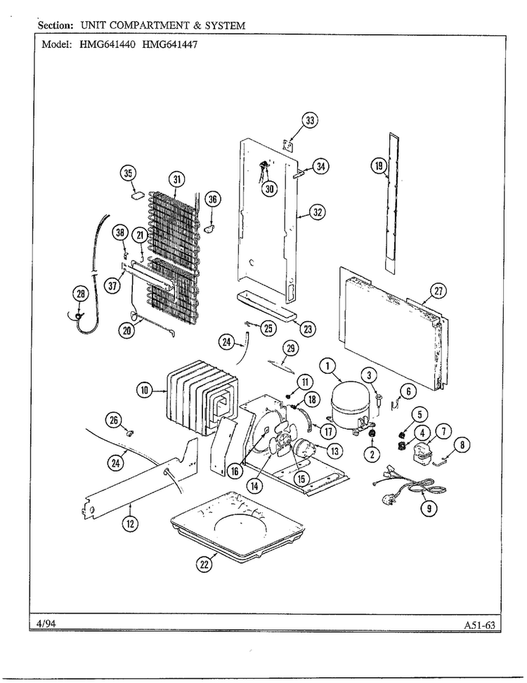 Unit Compartment And System Page 4 Diagram and Parts List for 641440  Admiral Refrigerator