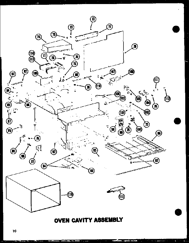 Oven Cavity Assembly Diagram and Parts List for RC10A-DD P72091-3M Amana Microwave