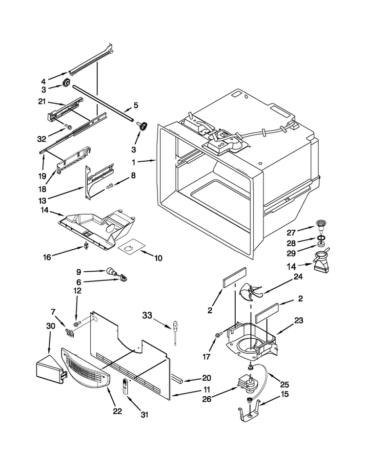 Freezer Liner Parts Diagram and Parts List for JFC2089WTB9  Jenn-Air Refrigerator