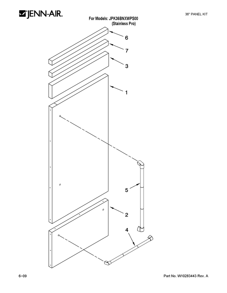 Panel Kit Parts Diagram and Parts List for JPK36BNXWPS00  Jenn-Air Refrigerator