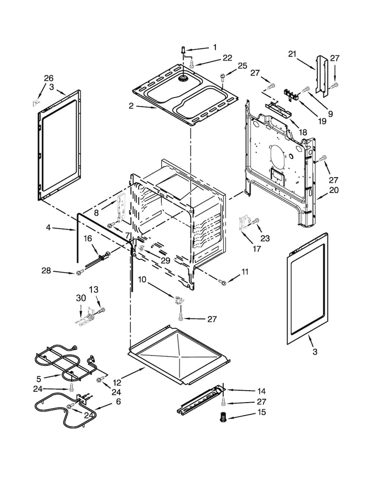Chassis Parts Diagram and Parts List for ACR3130BAW0  Amana Range