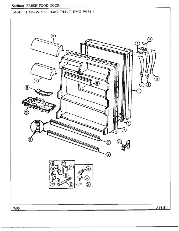Fresh Food Door Diagram and Parts List for 79153-0B  Admiral Refrigerator