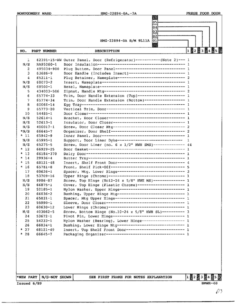 Fresh Food Door Page 2 Diagram and Parts List for 22894-OA  Admiral Refrigerator