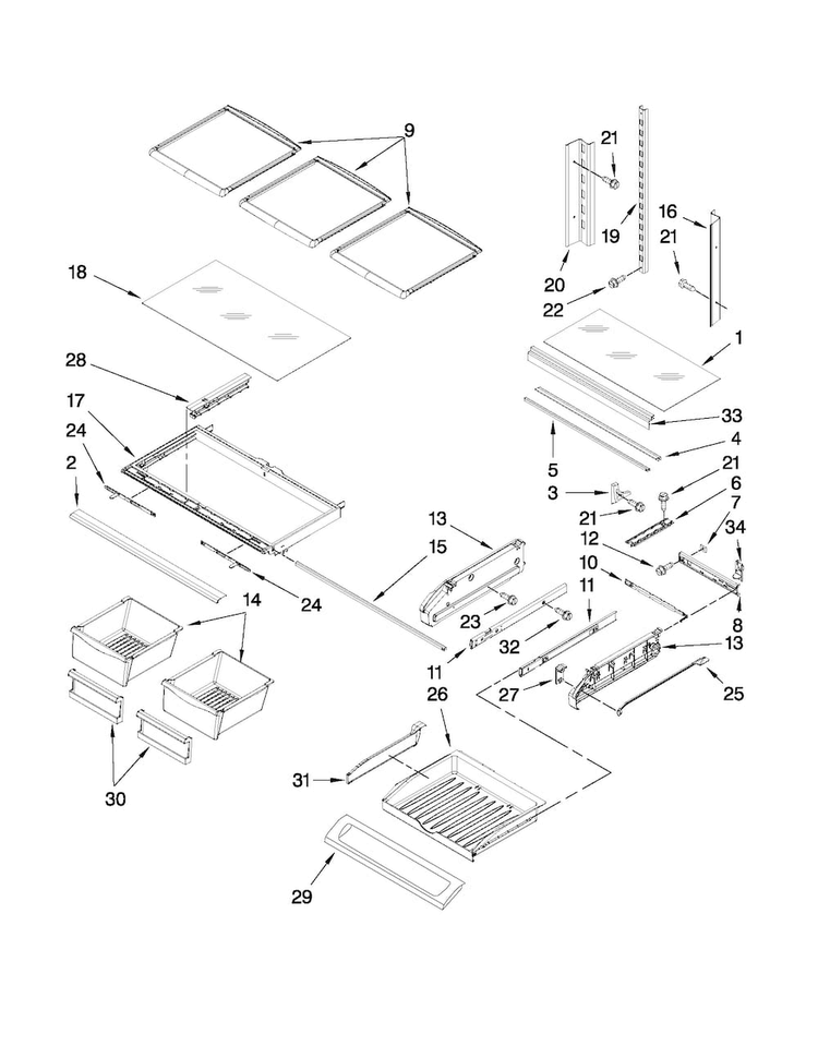 Shelf Parts Diagram and Parts List for MFI2269VEM6  Maytag Refrigerator