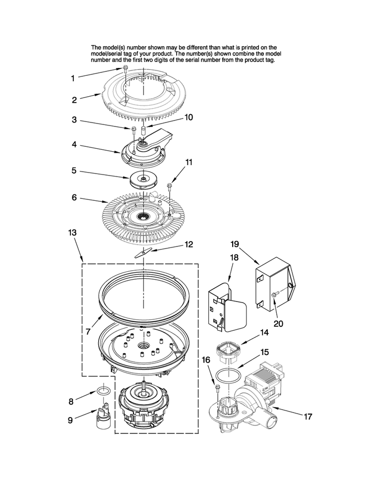 Pump And Motor Parts Diagram and Parts List for MDB5601AWB3  Maytag Dishwasher