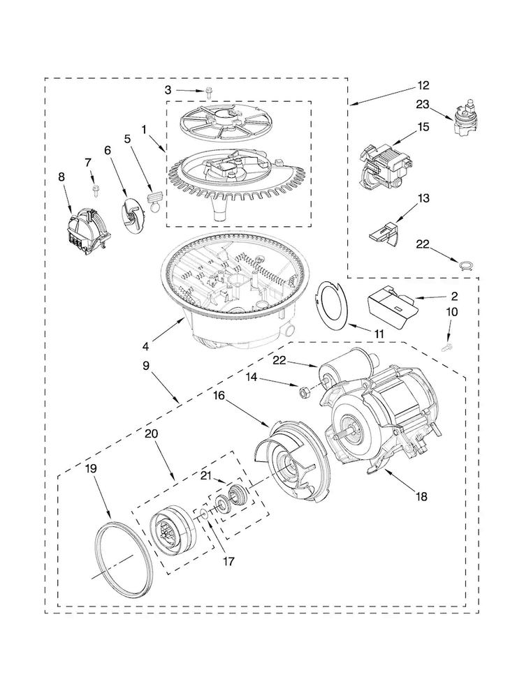 Pump And Motor Parts Diagram and Parts List for MDC4809AWB0  Maytag Dishwasher