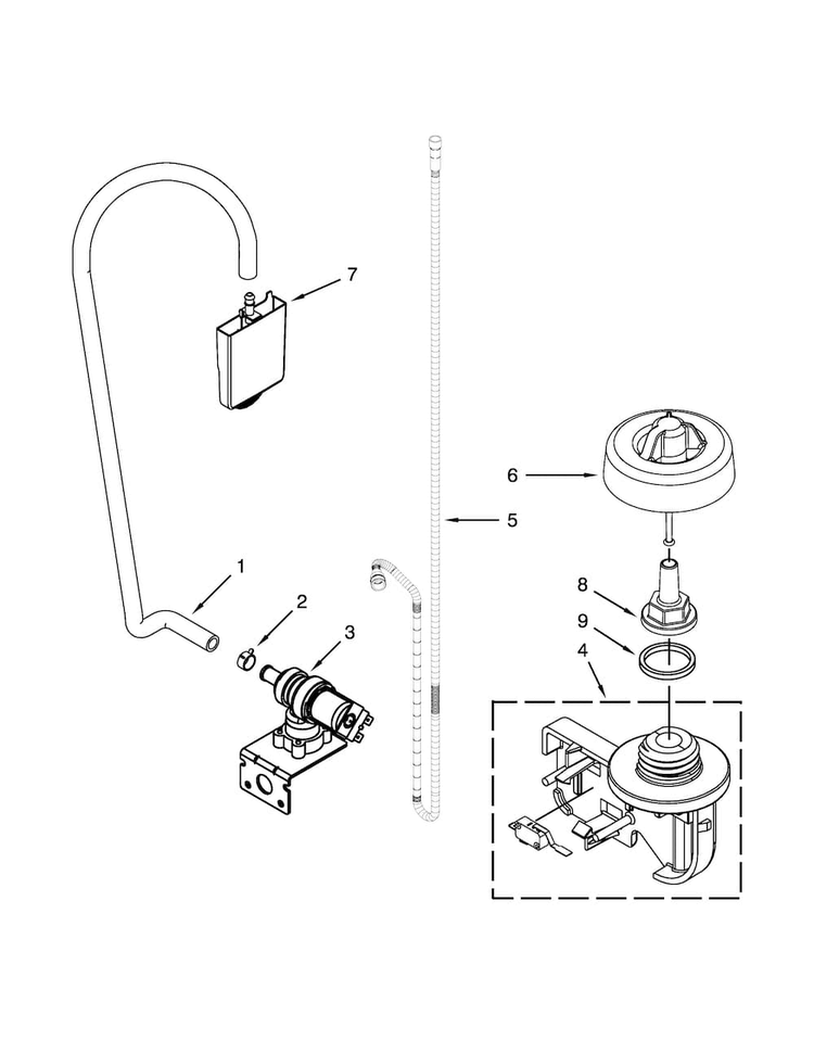 Fill And Overfill Parts Diagram and Parts List for MDBH980AWQ0  Maytag Dishwasher