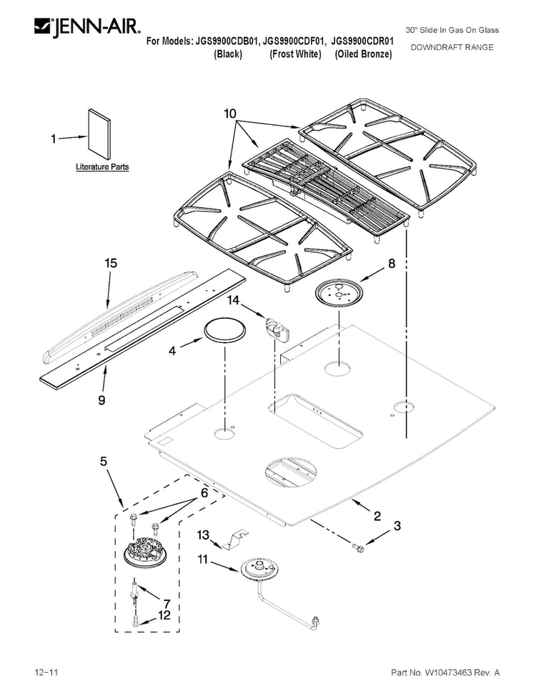 Cooktop Parts Diagram and Parts List for JGS9900CDF01  Jenn-Air Range