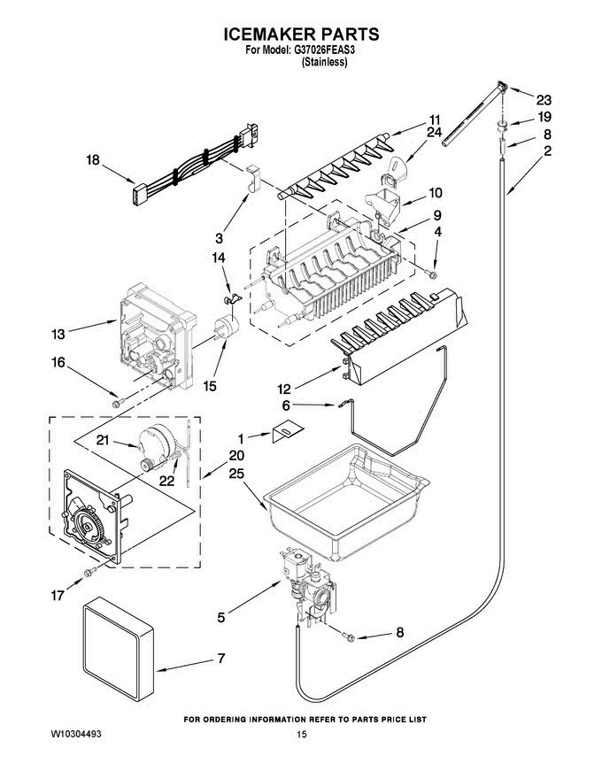 08 - Icemaker Parts Diagram and Parts List for G37026FEAS3  Maytag Refrigerator