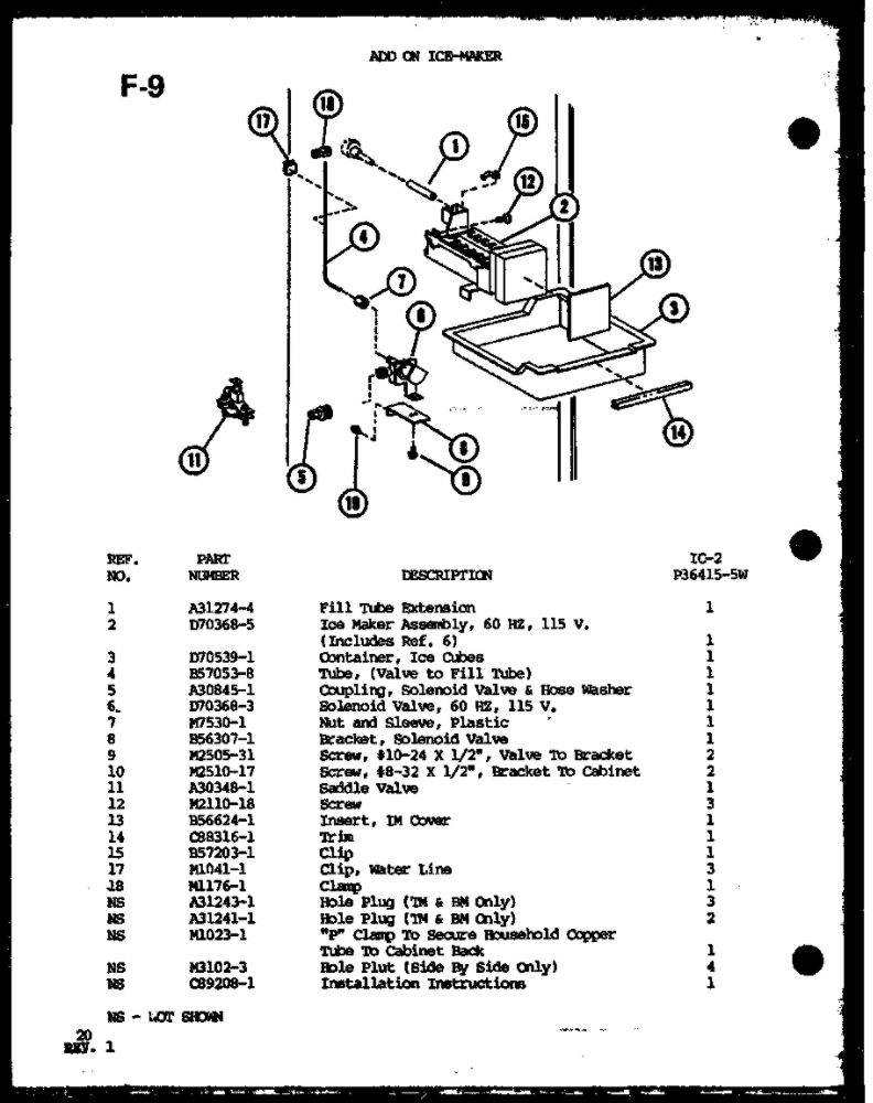 Add On Ice-Maker Diagram and Parts List for IC2-P3641505W-SXS  Amana Refrigerator