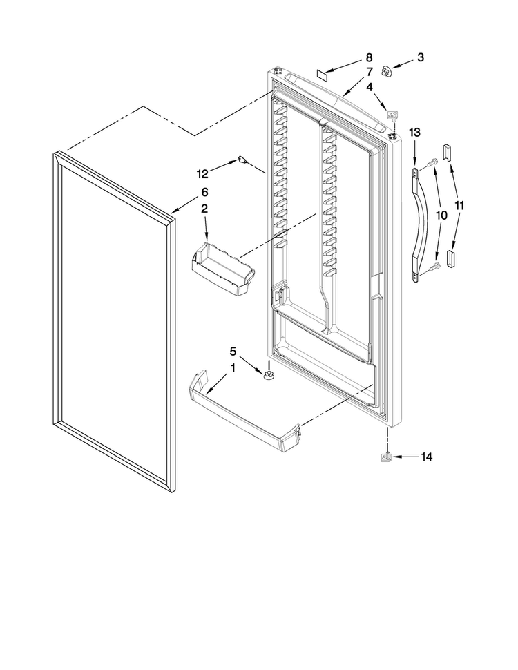 Door Parts Diagram and Parts List for AQF2013TEW03  Amana Freezer