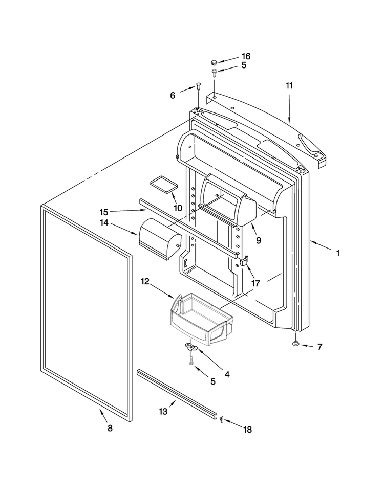 Refrigerator Door Parts Diagram and Parts List for M0RXEMMWB00  Maytag Refrigerator