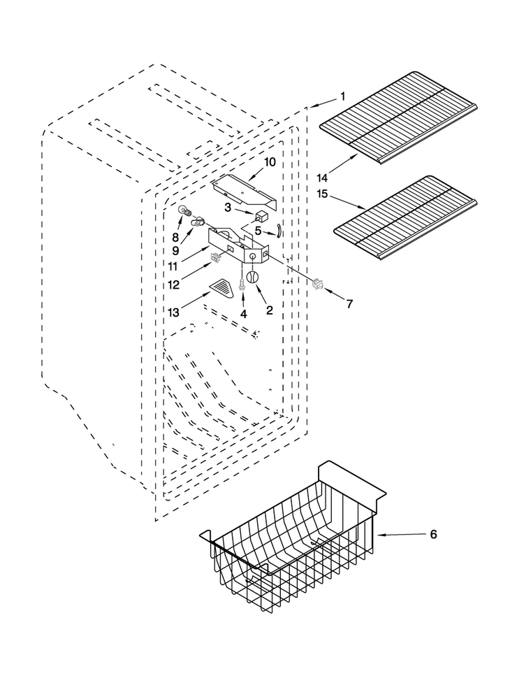 Liner Parts Diagram and Parts List for AQU1613TEW03  Amana Freezer