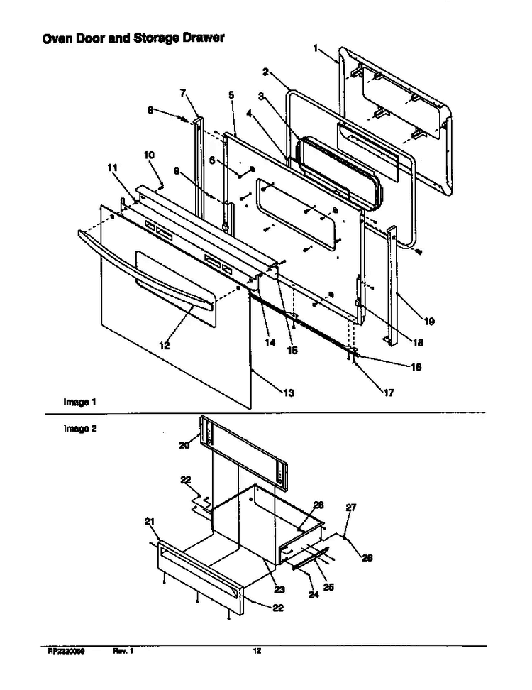 Oven Door And Storage Drawer Diagram and Parts List for ARR6202L-P1143606NL  Amana Range