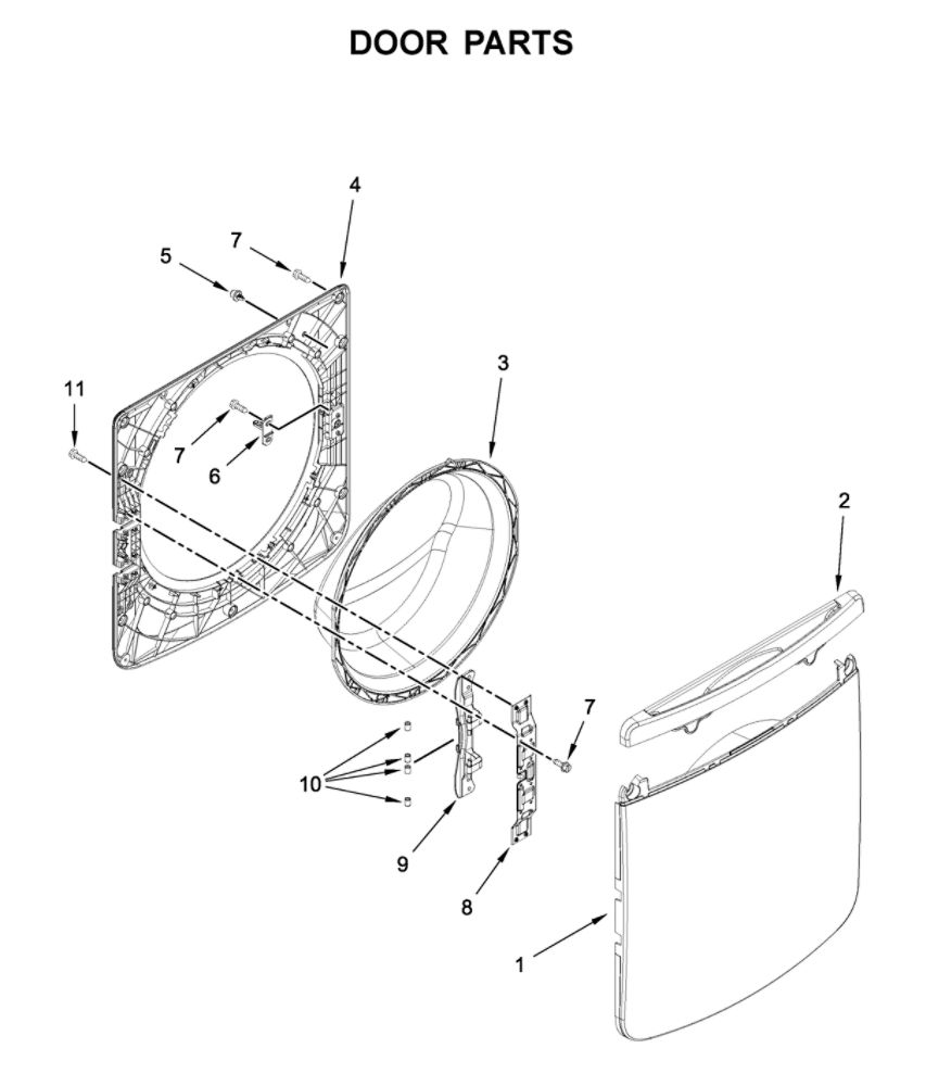 Door Parts Diagram and Parts List for MHW8630HC3  Maytag Washer