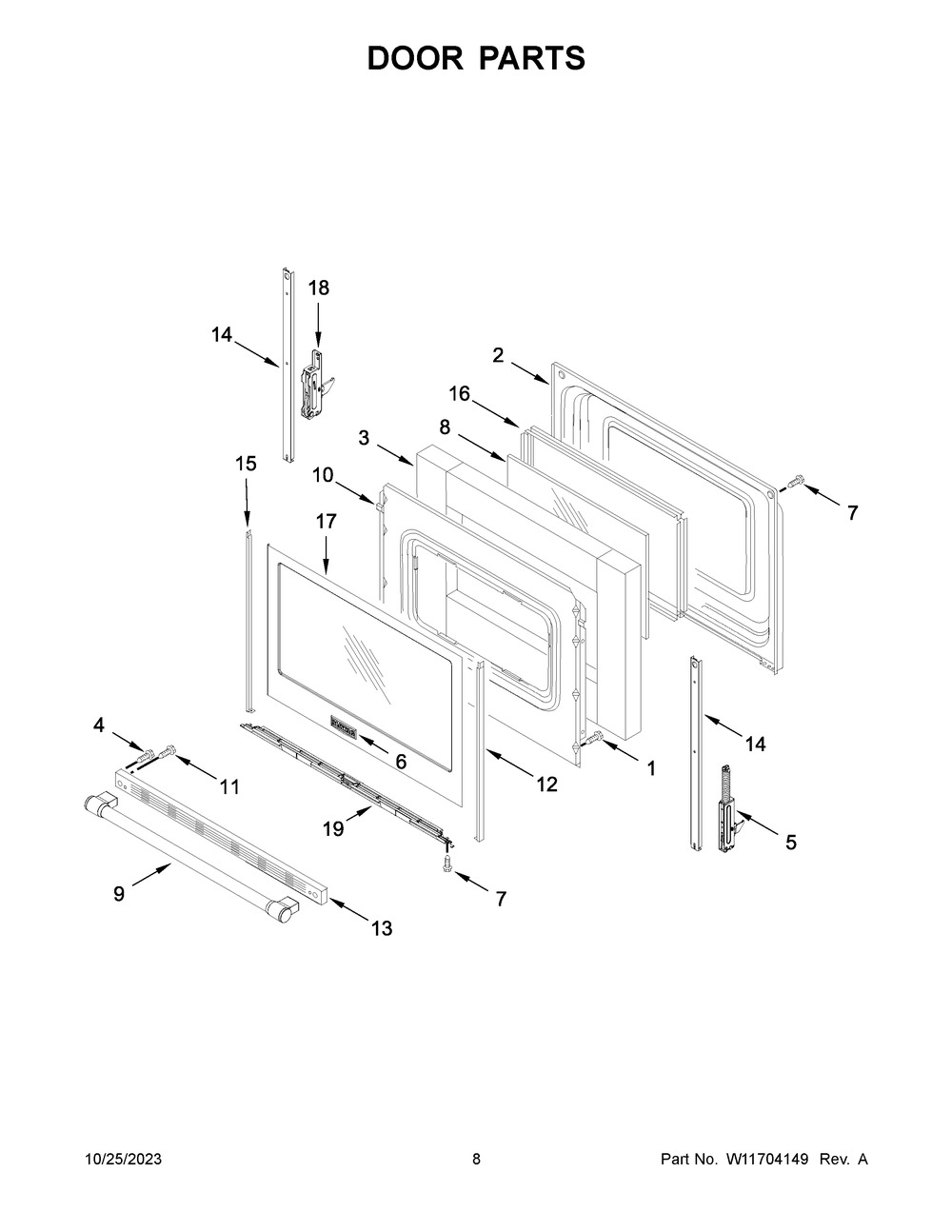 Door Parts Diagram and Parts List for YMER7700LZ3  Maytag Range
