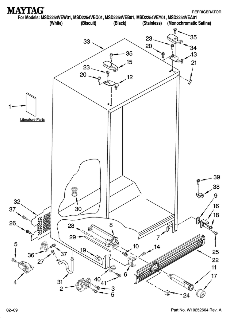 Cabinet Parts Diagram and Parts List for MSD2254VEW01  Maytag Refrigerator