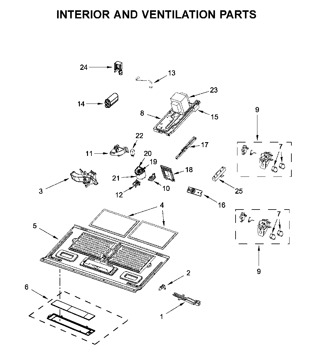 Interior and ventilation parts Diagram and Parts List for YMMV6190FZ3  Maytag Microwave