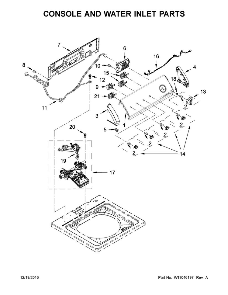 Console And Water Inlet Parts Diagram and Parts List for CAW11544EW2  Crosley Washer