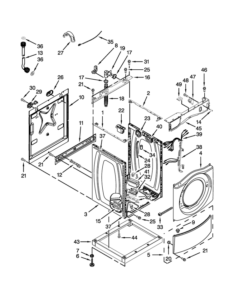 Washer Cabinet Parts Diagram and Parts List for MLE20PRBZW2  Maytag Washer Dryer Combo