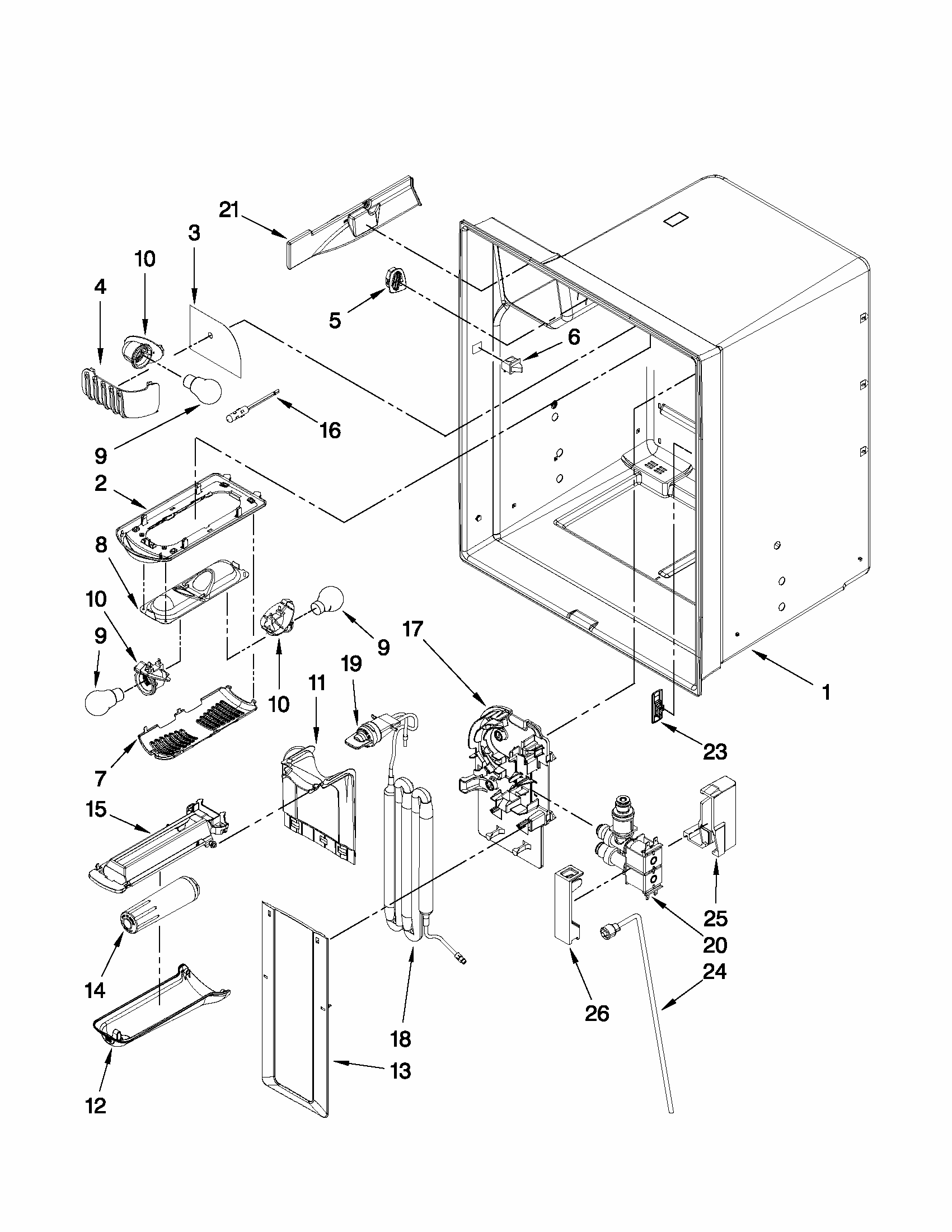 Refrigerator Liner Parts Diagram and Parts List for MFI2269VEM1  Maytag Refrigerator