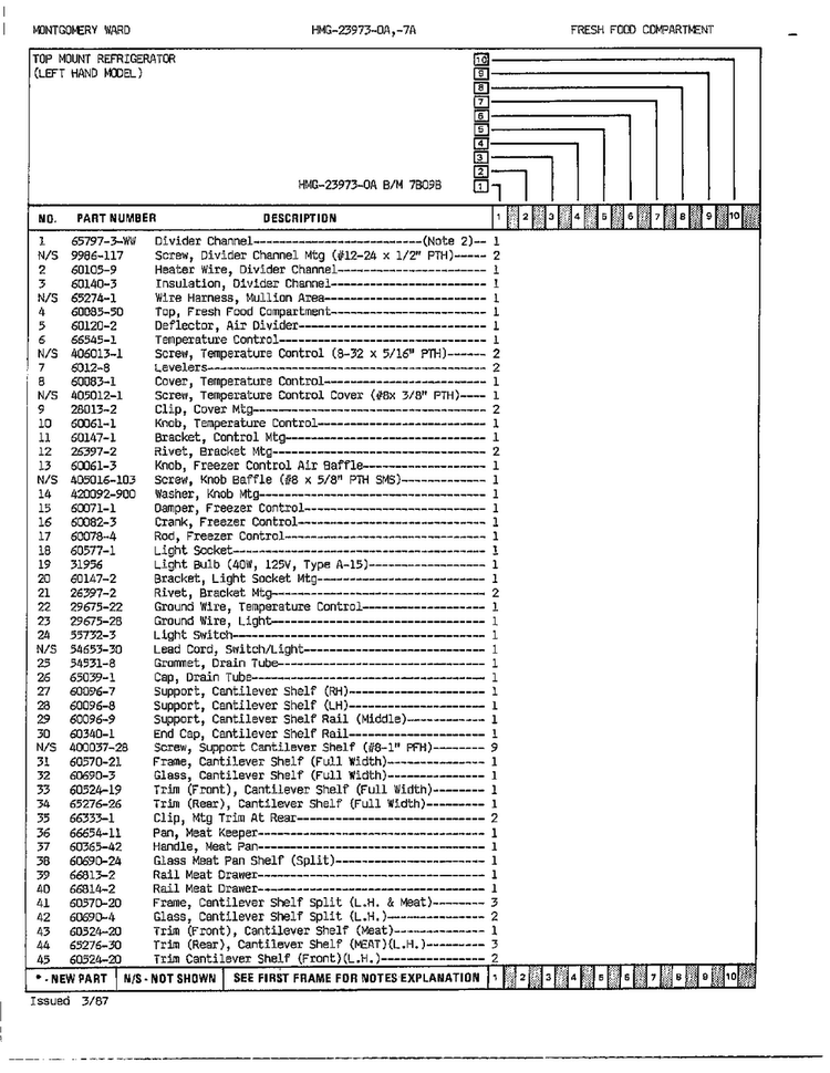 Fresh Food Compartment Page 2 Diagram and Parts List for 23973A  Admiral Refrigerator