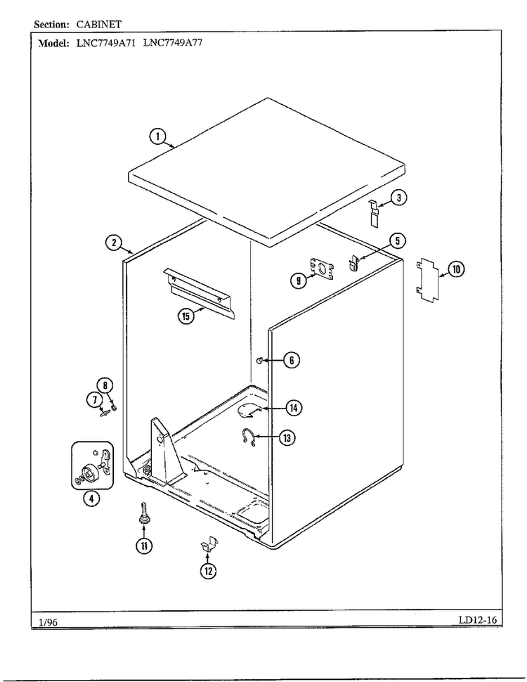 Cabinet Diagram and Parts List for 7749A71  Norge Dryer