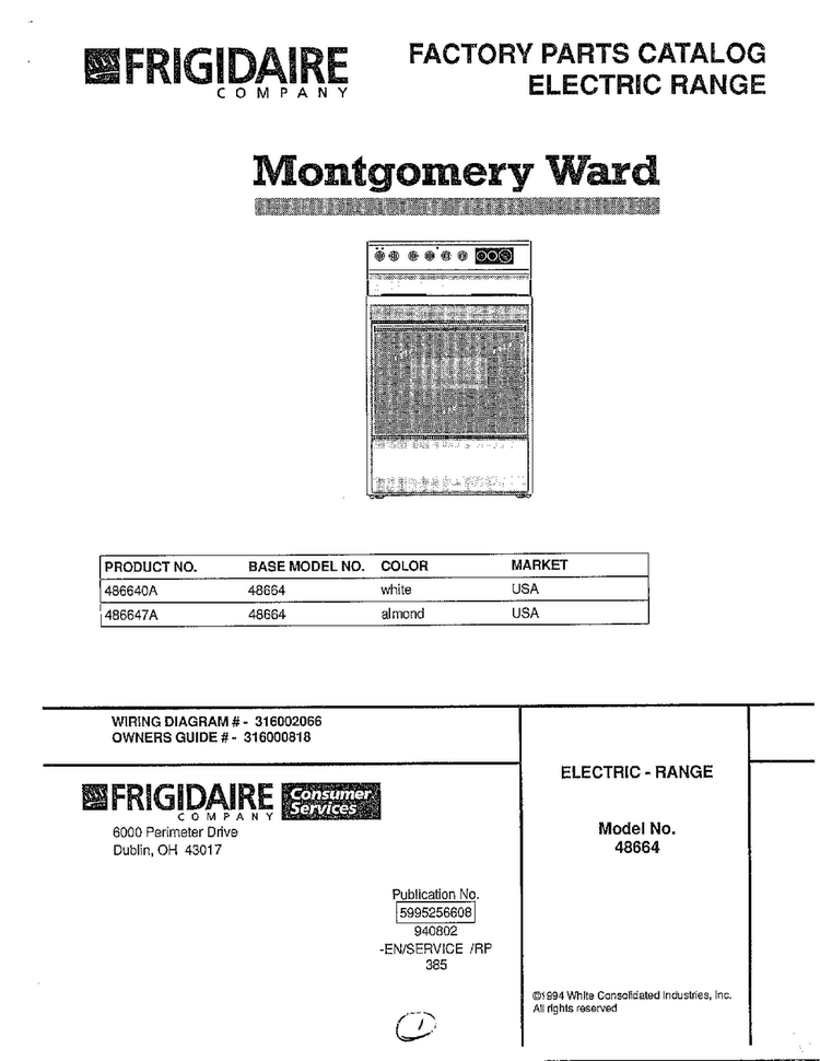Electric Range Diagram and Parts List for 486640A  Admiral Range