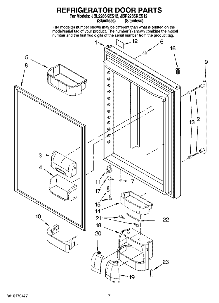 REFRIGERATOR DOOR PARTS Diagram and Parts List for JBR2286KES12  Jenn-Air Refrigerator
