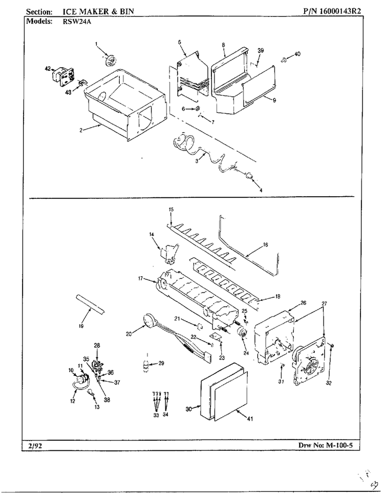 Ice Maker And Bin Diagram and Parts List for 24712  Maytag Refrigerator