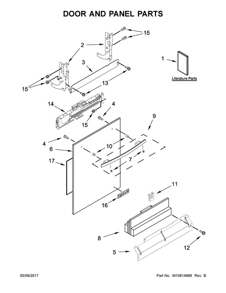 Door And Panel Parts Diagram and Parts List for JDB9200CWY2  Jenn-Air Dishwasher
