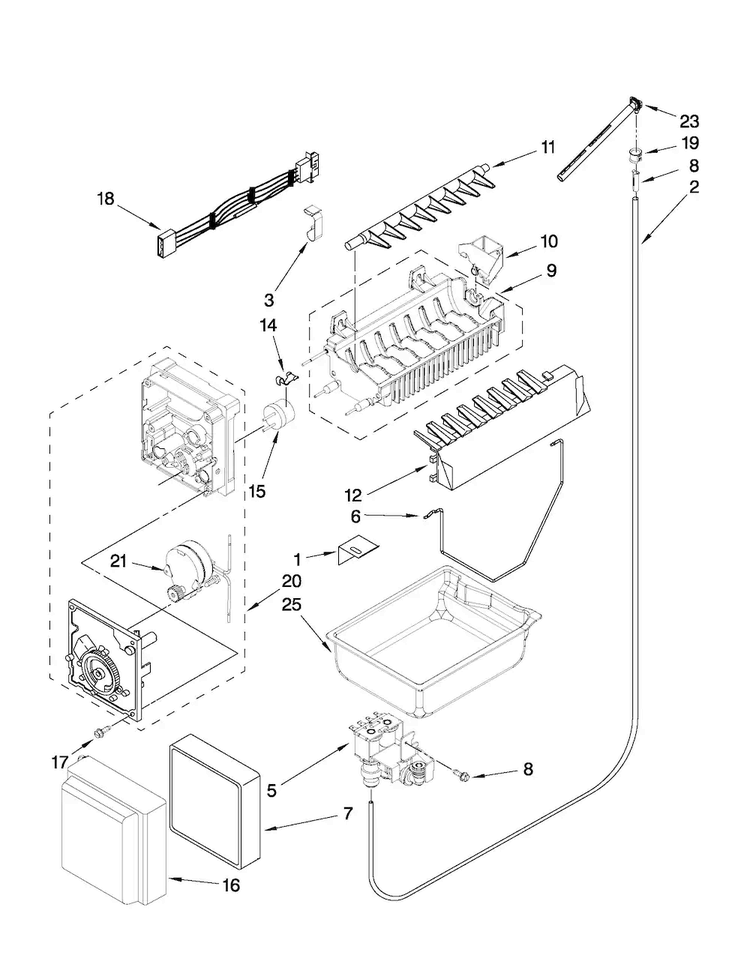 Icemaker Parts Diagram and Parts List for JFC2290VEP7  Jenn-Air Refrigerator