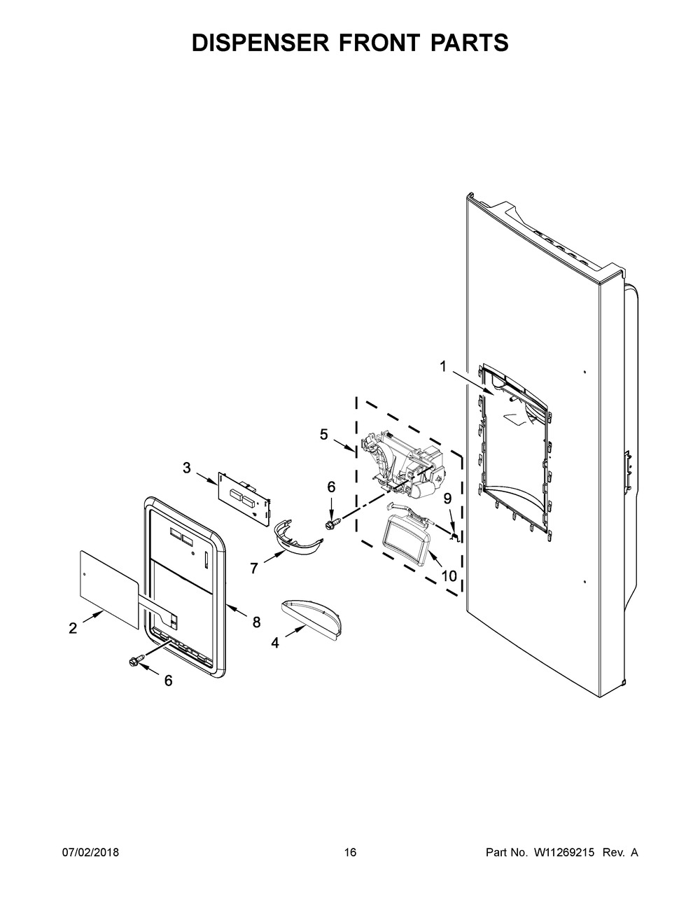 Dispenser Front Parts Diagram and Parts List for MFI2269FRZ03  Maytag Refrigerator