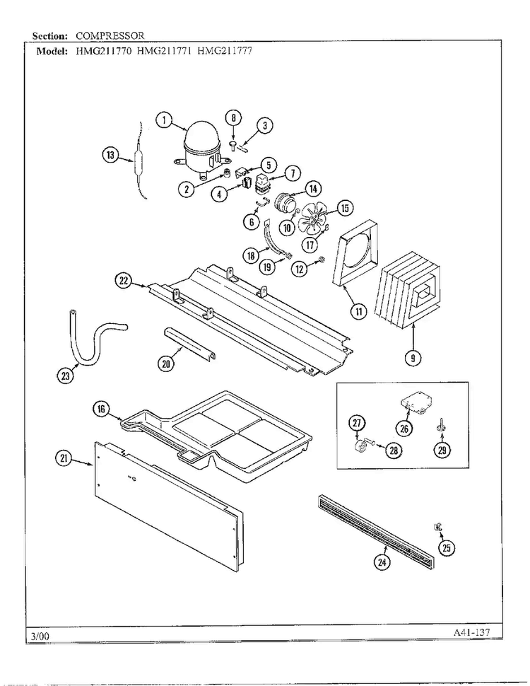 Compressor Diagram and Parts List for HMG211770  Admiral Refrigerator