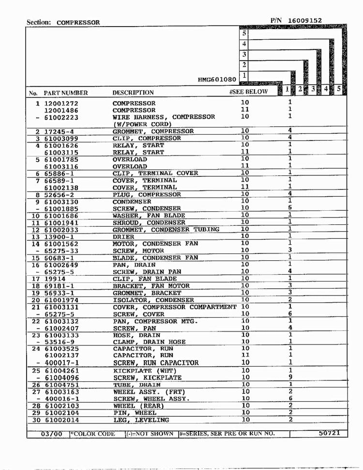 Wiring Information Diagram and Parts List for HMG531680  Admiral Refrigerator