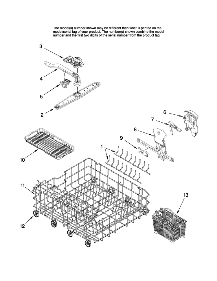Lower Rack Parts Diagram and Parts List for MDB7851AWS10  Maytag Dishwasher
