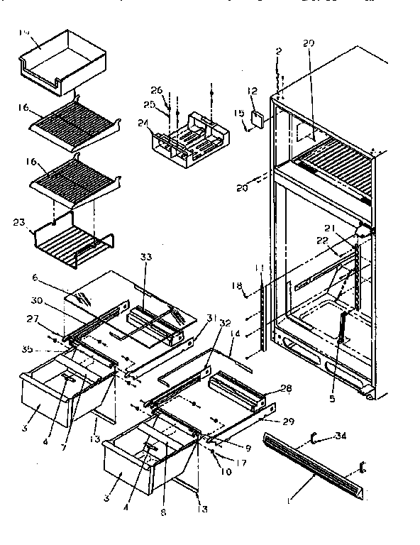 Cabinet Shelving Diagram and Parts List for TR21S4L-P1196104WL  Amana Refrigerator