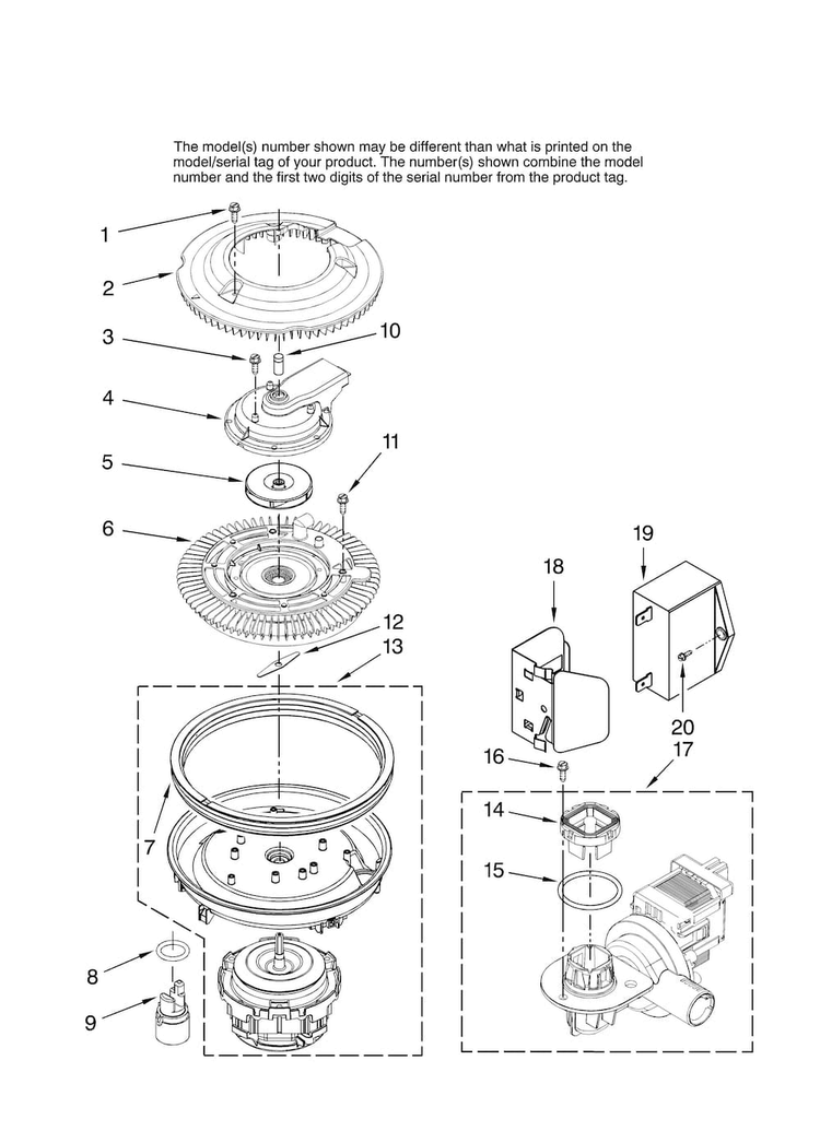Pump And Motor Parts Diagram and Parts List for MDBH955AWS40  Maytag Dishwasher
