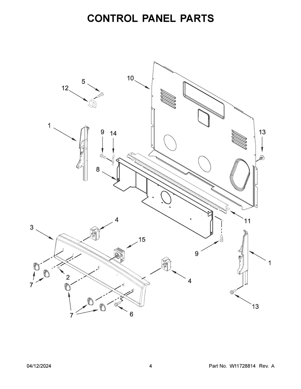 Control Panel Parts Diagram and Parts List for ACR4203MNB1  Amana Range