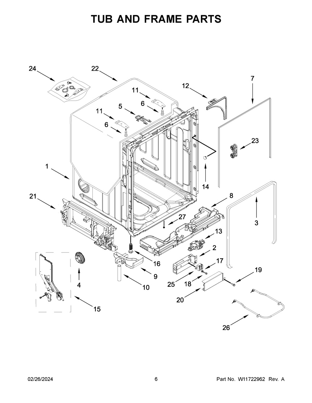 Tub And Frame Parts Diagram and Parts List for MDB7959SKZ3  Maytag Dishwasher