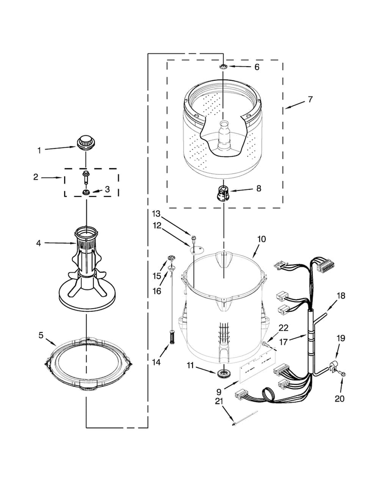 Basket And Tub Parts Diagram and Parts List for ATW4675YQ1  Admiral Washer
