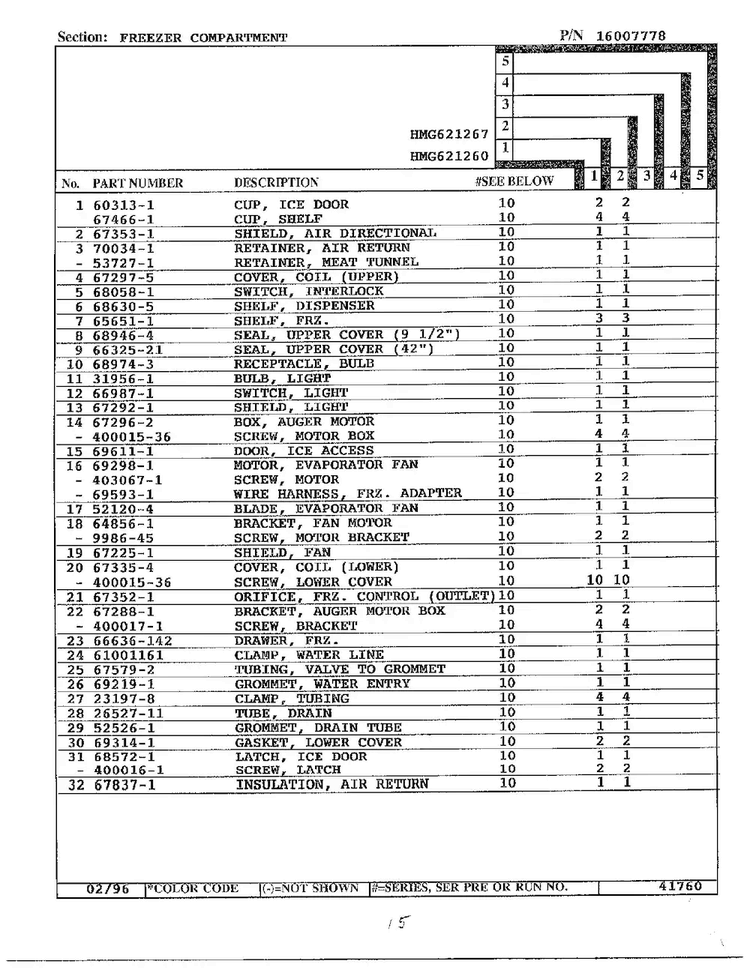 Freezer Compartment Page 2 Diagram and Parts List for 621260  Admiral Refrigerator