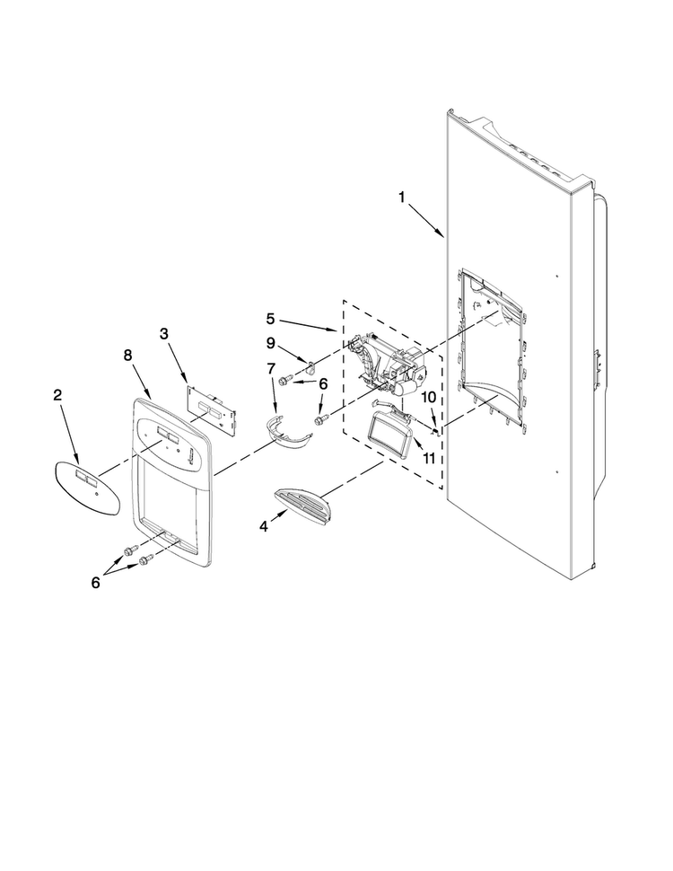 Dispenser Front Parts Diagram and Parts List for AFI2538AES7  Amana Refrigerator