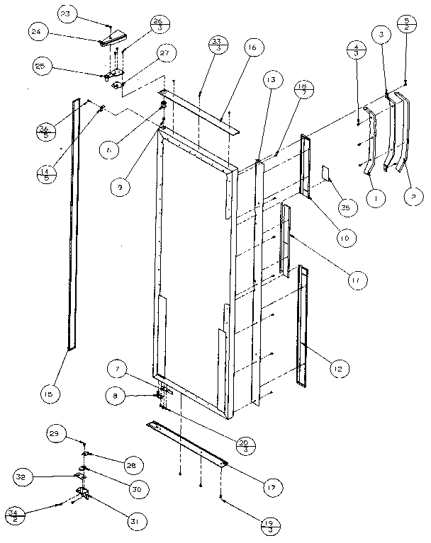 Refrigerator Door, Hinge & Trim Diagram and Parts List for 36541-P1121702W  Amana Refrigerator