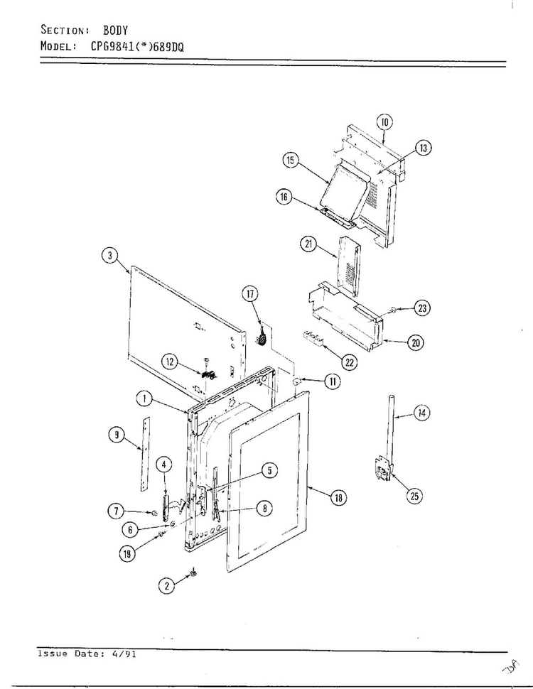 Body Diagram and Parts List for CPG9841(*)689DQ  Hardwick Range