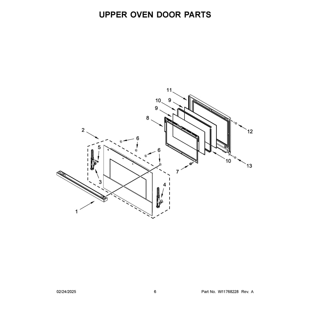 Upper Oven Door Parts Diagram and Parts List for JOEDC330RM00  Jenn-Air Wall Oven